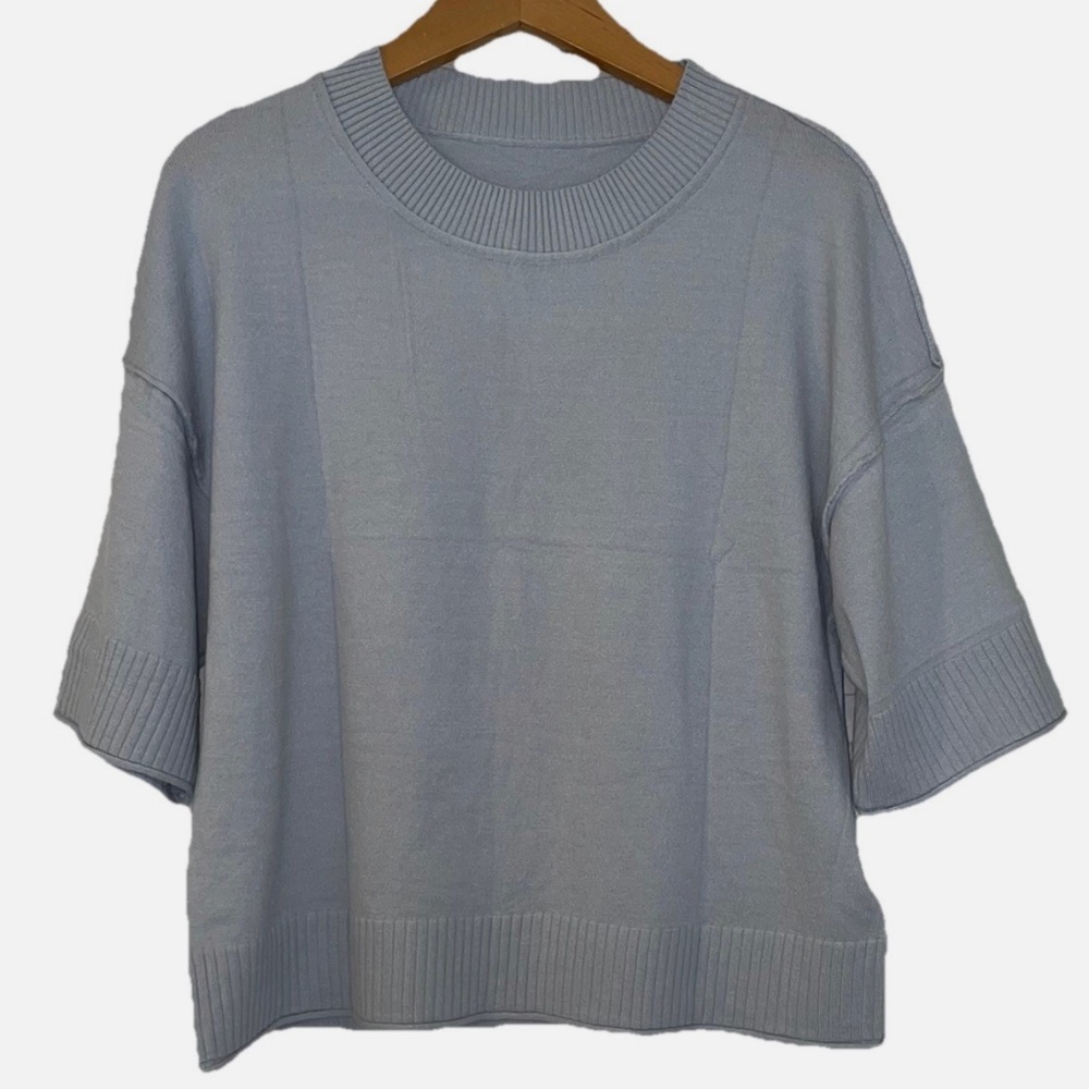 Saodimallsu Sweater Small Cropped Short Sleeve Silver Gray Butter Soft NWT